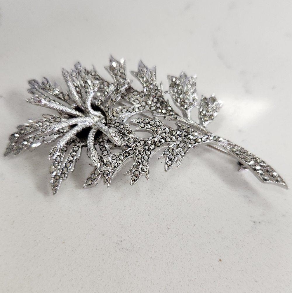 Sterling Flower Brooch with Mirrored Marcasites